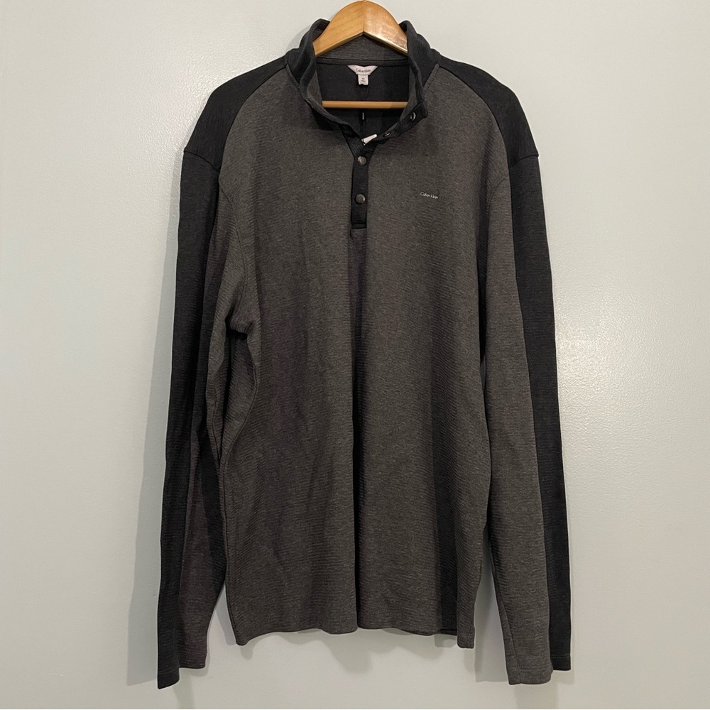 Calvin Klein Charcoal Gray Snap Button Neck Cotton Sweatshirt XXL NWT
